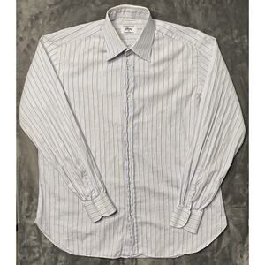 Brioni Long Sleeve Dress Shirt Men's Large 16" Striped White Neiman Marcus Italy